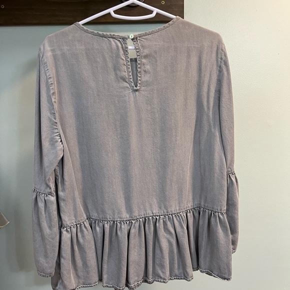 Women's beach lunch lounge Denim Style Ruffle Style Shirt Size S - Picture 5 of 6